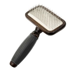 Ekskluzywna szczotka pudlówka prostokątna, dla zwierząt, drewno bukowe, stal, tworzywo TPR, wym. 11x16,8cm