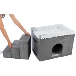 Harvey, legowisko zamknięte ze schodami, dla psa/kota, szare/białe/czarne, 119 x 47 x 50 cm