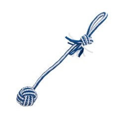 Zabawka, dla psa, sznur z kulą, biało-niebieski, 6,5 x 45 cm