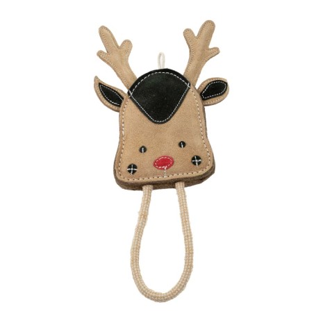 Zabawka, dla psa, skórzana Renifer 16x11 cm + 13 cm lina