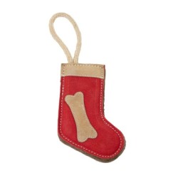 Zabawka, dla psa, skórzana Skarpeta Świąteczna 19x9 cm + 13 cm lina