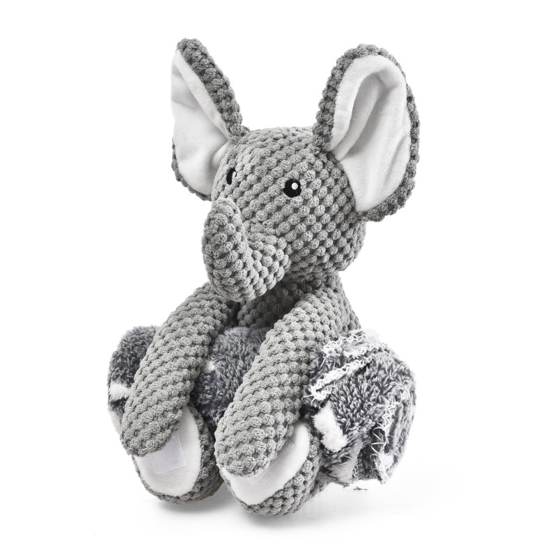 Zestaw: Słonik zabawka pluszowa dla psa 31,5x27cm + miękki kocyk 70x60cm