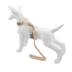 Zestaw, szelki+smycz, dla psa/kota, kremowy biały, poliester/bawełna, dł. smyczy 1,2m, rozmiar M