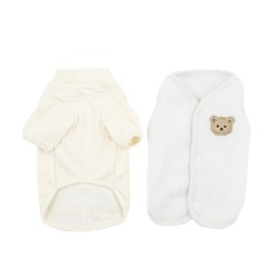 Zestaw, kamizelka z koszulką, dla psa, biała/ brąz, poliester/bawełna, rozmiar L
