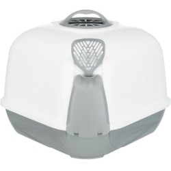 Maro, narożnikowa kuweta kryta, dla kota, jasnoszara/granit, plastik, 60x43x52 cm