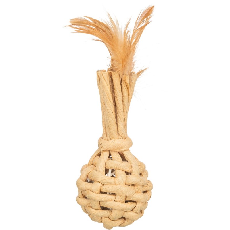 Zabawka, da kota, przędza papierowa, z piórami, 15 cm