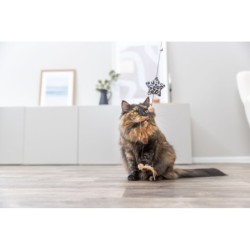 Wędka z gwiazdą, zabawka, dla kota, drewno/plusz, 50 cm, z kocimiętką