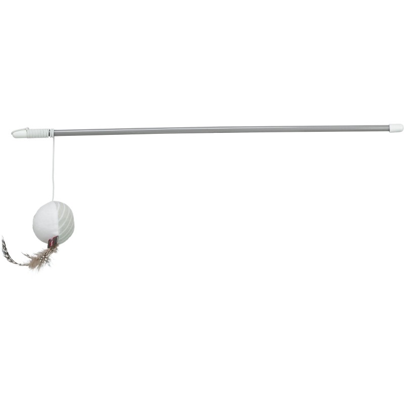 Wędka z piłką i piórkami, zabawka, dla kota, plastik/plusz, 46 cm, z kocimiętką