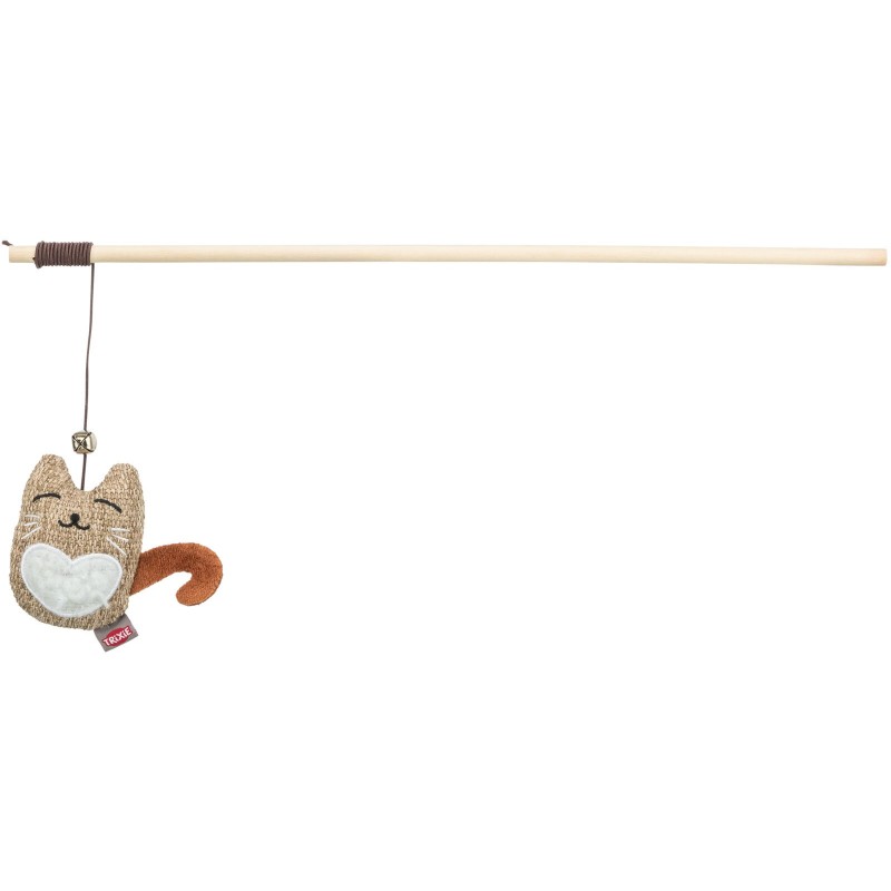 Wędka z kotem, zabawka, dla kota, plusz/drewno/materiał, 38 cm, z kocimiętką