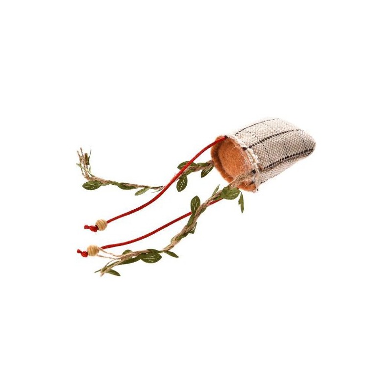 Zabawka dla kota, lniana poduszka ze sznurkami, 22x6cm