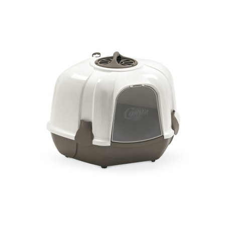 Kuweta zamykana narożna dla kota ROOMY, brąz/beż, 54x38,5x38cm