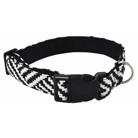 Obroża dla psa, z wytrzymałej tkaniny, wzór aztecki, biało-czarne paski, 2,5x40-55cm