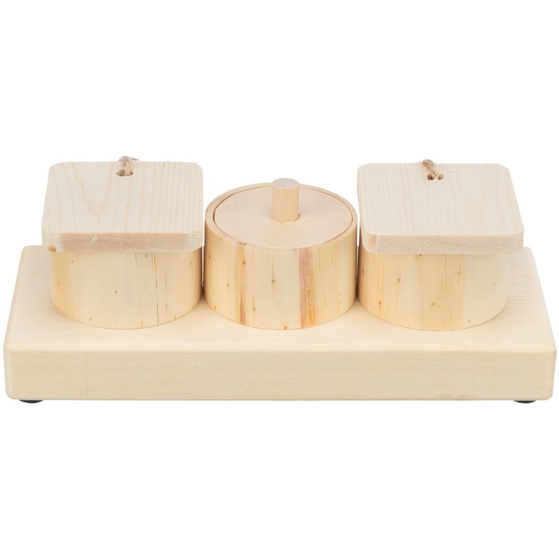 Snack cups, zabawka edukacyjna, dla szczurów/królików, drewno, 15 x 4,5 x 6 cm
