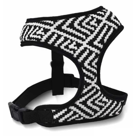 Szelki dla psa, z wytrzymałej tkaniny, wzór aztecki, biało-czarne paski, max. Obw. Szyi 47cm, obw. Klatki 58-78cm