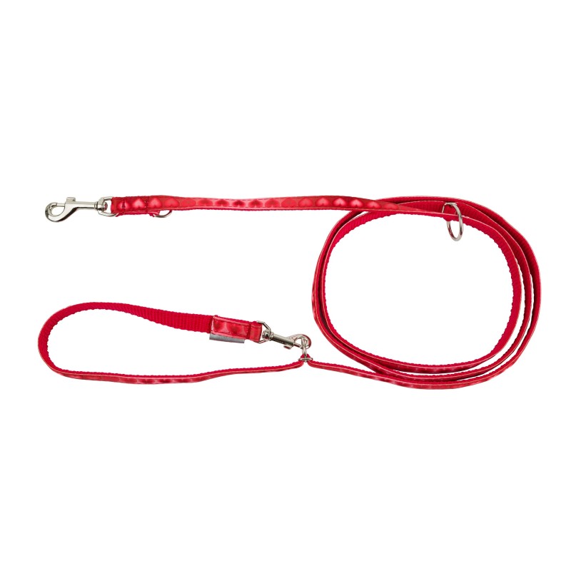 Smycz regulowana Love Heart, 16mm/220cm, czerwona w serca