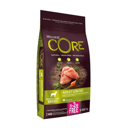 Core Adult Low Fat, karma sucha, dla dorosłych psów średnich i dużych ras,indyk, 10+2 kg