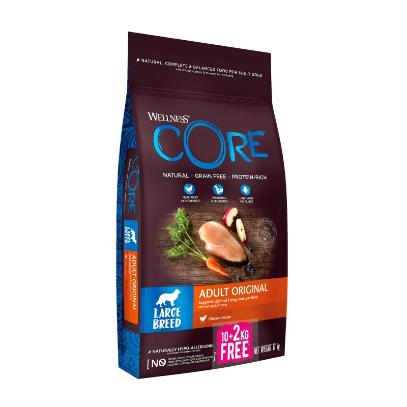 Core Adult Original, karma sucha, dla dorosłych psów dużych ras, kurczak, 10+2 kg