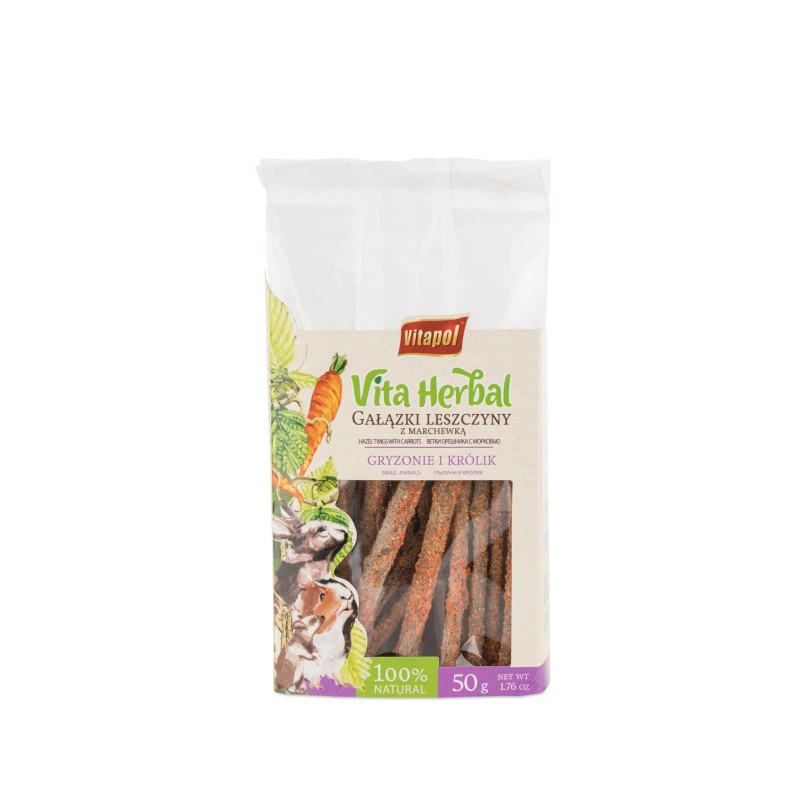 Vita Herbal dla gryzoni i królika, gałązki leszczyny z marchewką, 50 g, 4szt/disp