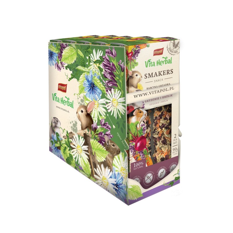 Vita Herbal Smakers Babcina grządka dla gryzoni i królika, 90 g, 5 szt. display
