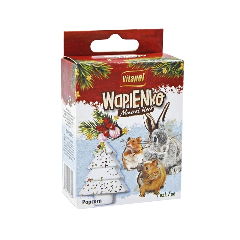 Kostka wapienna choinka z popcornem dla gryzoni