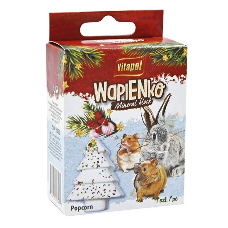 Kostka wapienna choinka z popcornem dla gryzoni