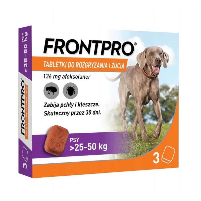 Frontpro tabletki na pchły i kleszcze dla psa XL 25-50kg 3szt.