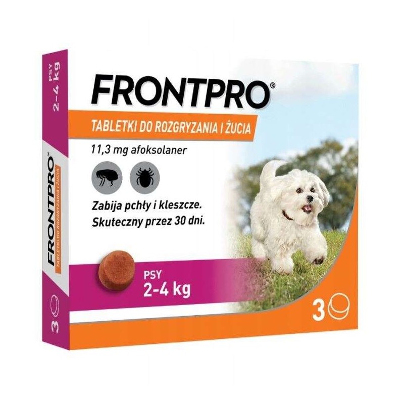 Frontpro tabletki na pchły i kleszcze dla psa S 2-4kg 3szt.