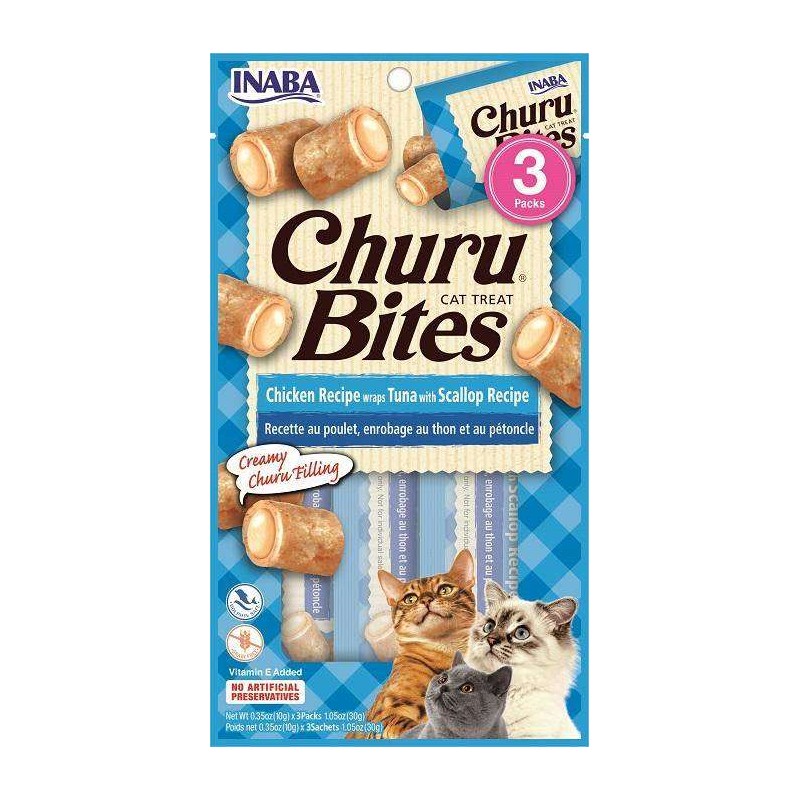 Inaba Churu Bites Przysmak dla Kota Kurczak, Tuńczyk i Przegrzebki 3 x 10 g