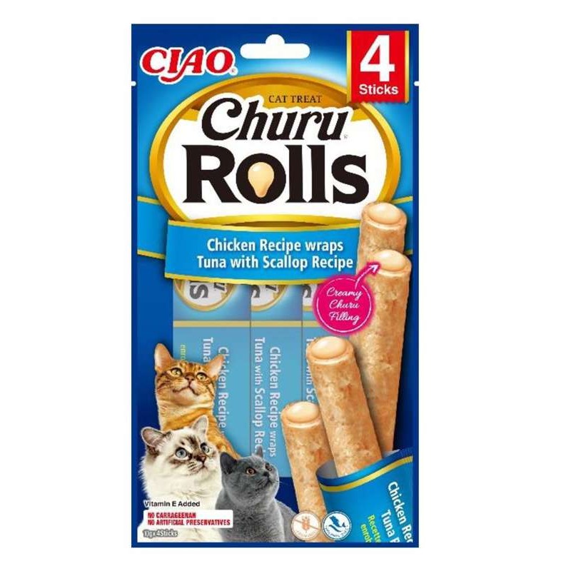 Inaba Churu Rolls Przysmak dla Kota Kurczak, Tuńczyk i Przegrzebki 4 x 10 g