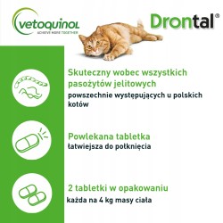 Vetoquinol Drontal 230 mg/20 mg Tabletki na Odrobaczanie Kota 2 szt.