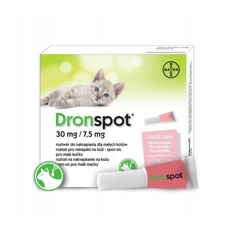 Vetoquinol Dronspot 30 mg/7,5 mg Krople na Odrobaczanie Małych Kotów 0,5–2,5 kg 2 x 0,35 ml