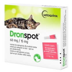 Vetoquinol Dronspot 60 mg/15 mg Krople na Odrobaczanie Kotów 2,5–5 kg 2 x 0,70 ml