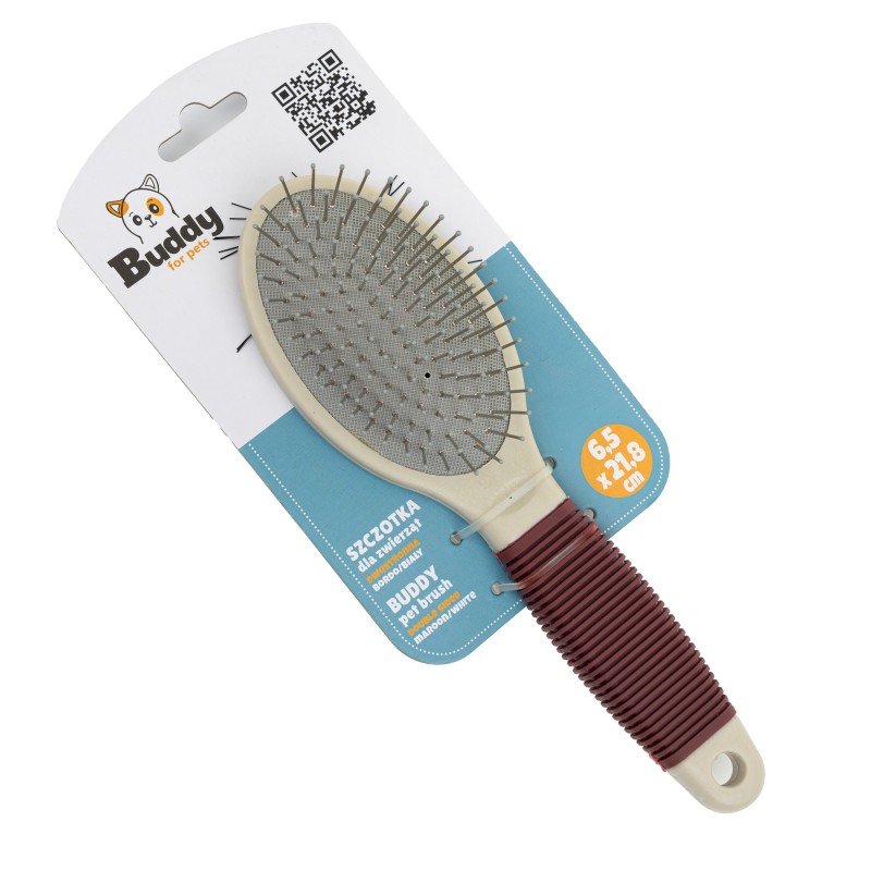 Szczotka dla zwierząt, dwustronna, bordo/biały, 6,5 x 21,8 cm