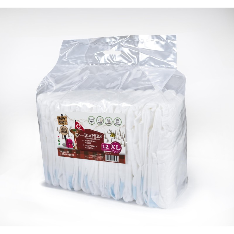 Pieluchy dla suczek, XL, obwód pasa 38-56 cm, 12 szt.
