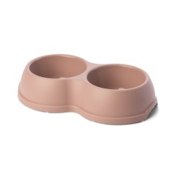 Miska plastikowa podwójna dla psów i kotów L, 1,2L,  beżowa, 35x20cm,