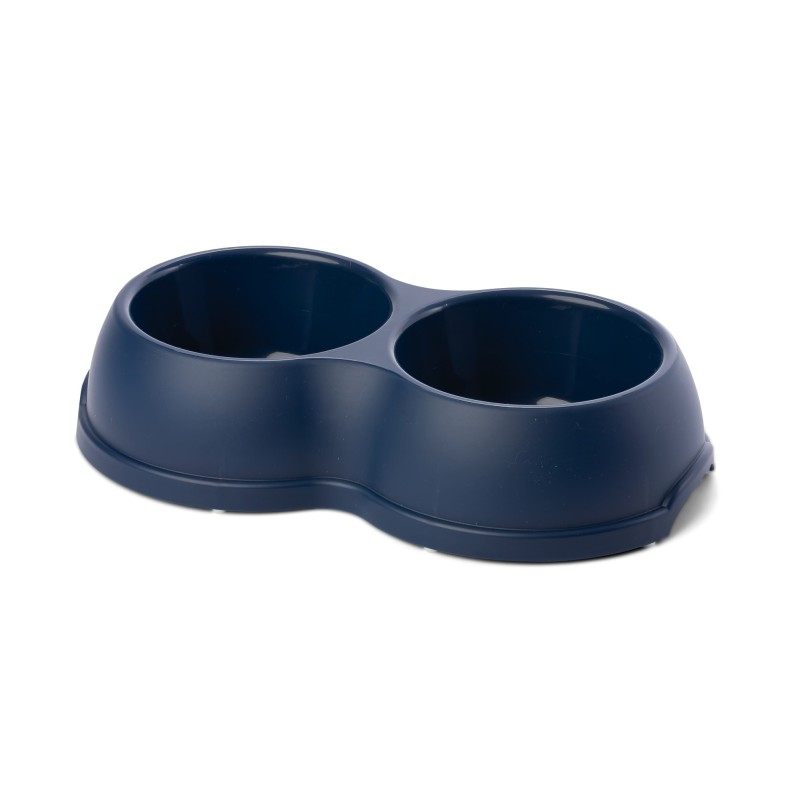 Miska plastikowa podwójna dla psów i kotów L, 1,2L,  granatowa, 35x20cm,