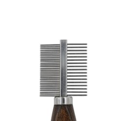 Ekskluzywny grzebień dwustronny, dla zwierząt, z metalową nasadą, drewno bukowe, wym.3,8x12,6cm