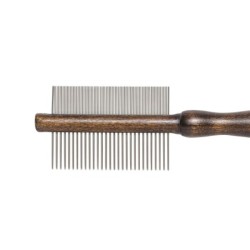 Ekskluzywny grzebień dwustronny,dla zwierząt,rączka drewno bukowe,metalowe zęby, 29/78 pinów, wym.5,4x18,9cm