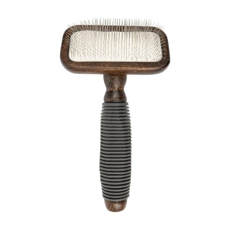 Ekskluzywna szczotka pudlówka prostokątna, dla zwierząt, drewno bukowe, stal, tworzywo TPR, wym. 9,4x16,4cm