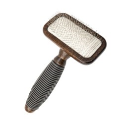 Ekskluzywna szczotka pudlówka prostokątna, dla zwierząt, drewno bukowe, stal, tworzywo TPR, wym. 11x16,9cm