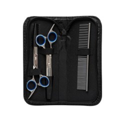 Ekskluzywny zestaw gromerski dla zwierząt,  3 elementy: nożyczki do sierści, degażówki, grzebień metalowy, plus etui