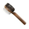 Ekskluzywne zgrzebło typu ring dwustronne ze szczotką,  dla zwierząt, drewno bukowe, stal, włosie sztuczne, wym.8,1x20,6cm