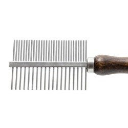 Ekskluzywny grzebień dwustronny,dla zwierząt, z metalową nasadą, drewno bukowe, 19/30 pinów, wym.5,2x17,9cm