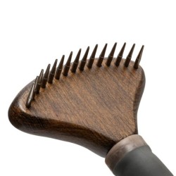 Ekskluzywne zgrzebło, dla zwierząt, drewno bukowe, stalowe piny, tworzywo TPR, wym.9,5x17,5cm