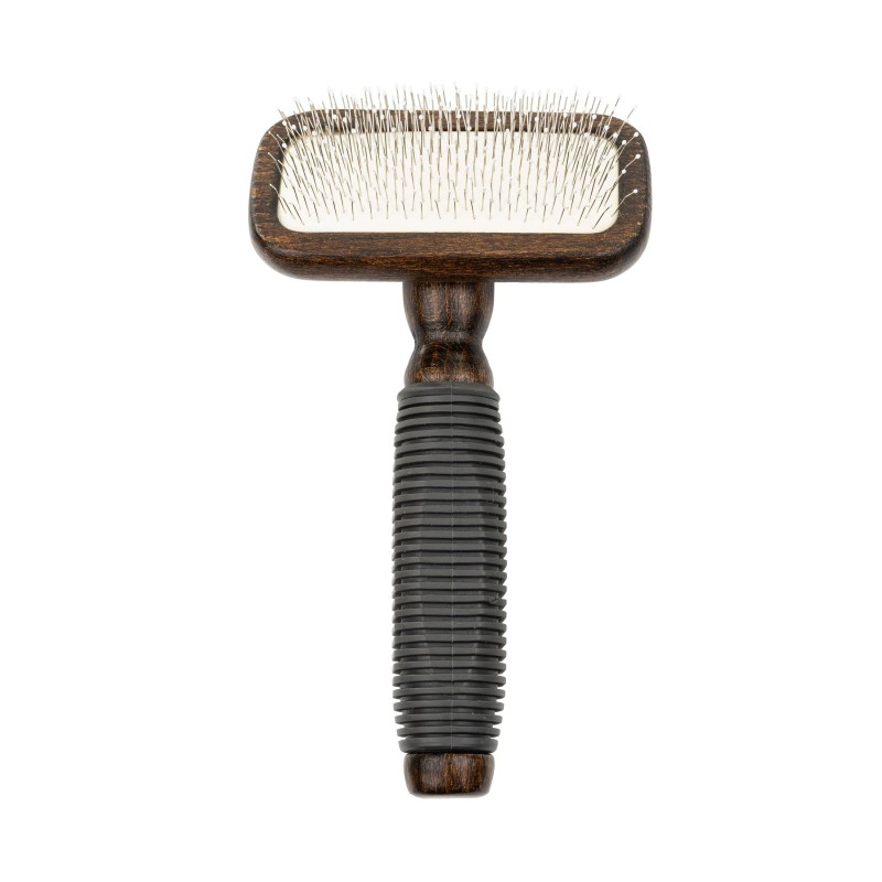 Ekskluzywna szczotka pudlówka prostokątna, dla zwierząt, drewno bukowe, stal, tworzywo TPR, wym. 9,4x16,3cm