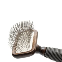 Ekskluzywna szczotka pudlówka prostokątna, dla zwierząt, drewno bukowe, stal, tworzywo TPR, wym. 9,4x16,6cm