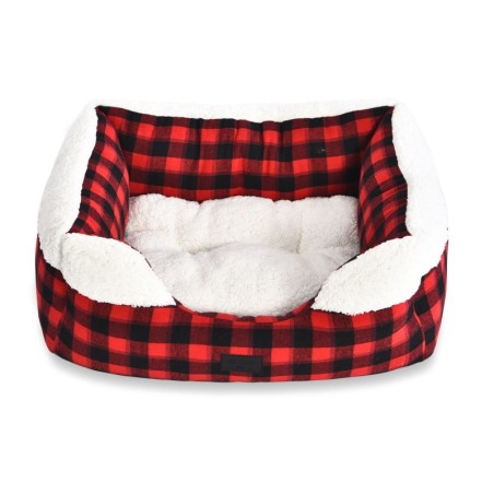 Legowisko dla psa, czerwono/czarna krata, 50x40cm, dwustronna poduszka