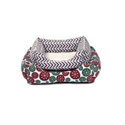 Legowisko dla psa, czerwono/zielone kwiaty, 60x48cm,