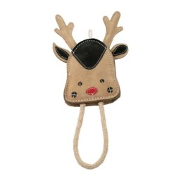Zabawka, dla psa, skórzana Renifer 16x11 cm + 13 cm lina