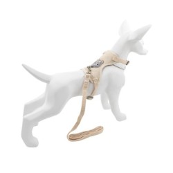 Zestaw, szelki+smycz, dla psa/kota, kremowy biały, poliester/bawełna, dł. smyczy 1,2m, rozmiar M